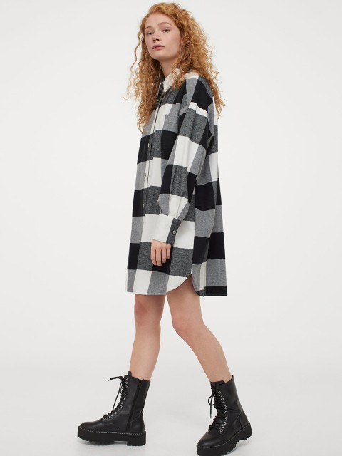 

H&M Women Black & White Cotton Shirt Dress