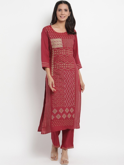 

Prakhya Women Red Embroidered Kurta with Trousers