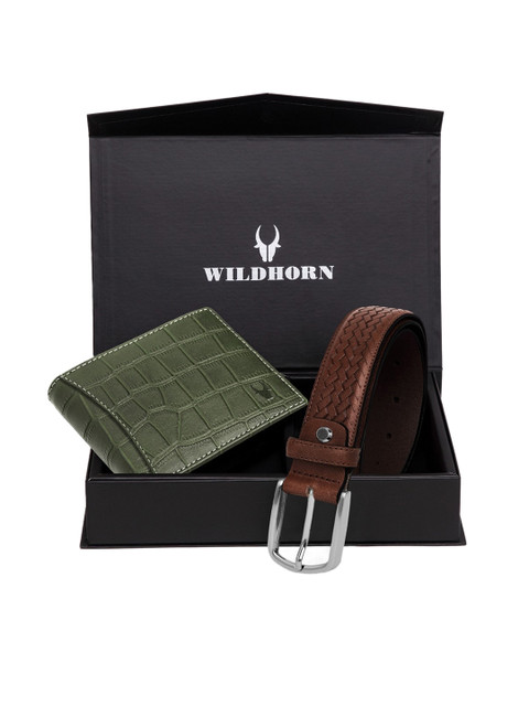 

WildHorn Men Green & Brown Genuine Leather RFID Protected Accessory Gift Set
