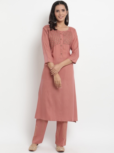 

Prakhya Women Brown Embroidered Kurta with Trousers