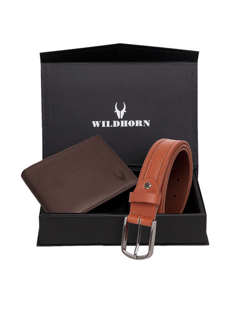 

WildHorn Men Brown & Silver-Toned Solid RFID Protected Genuine Leather Accessory Gift Set