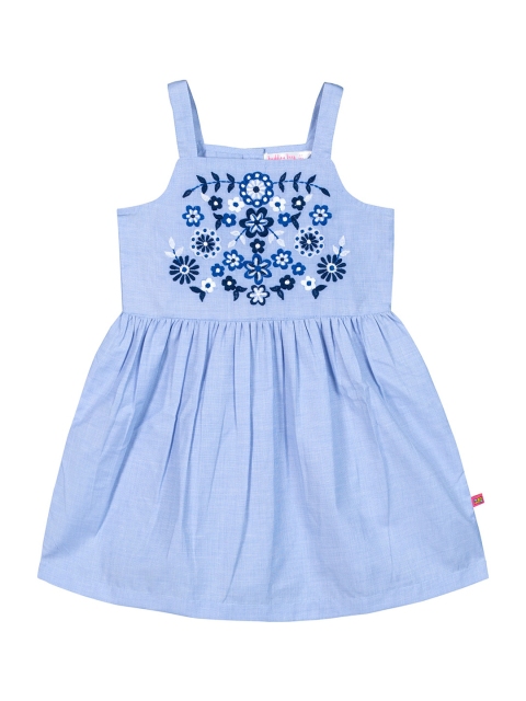 

Budding Bees Girls Blue Floral Embroidered Fit and Flare Dress