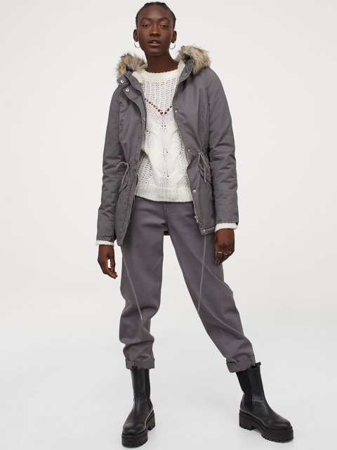 

H&M Women Grey Pile-Lined Parka