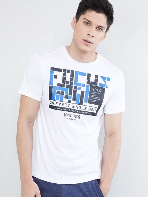 

max Men White Printed Round Neck T-shirt