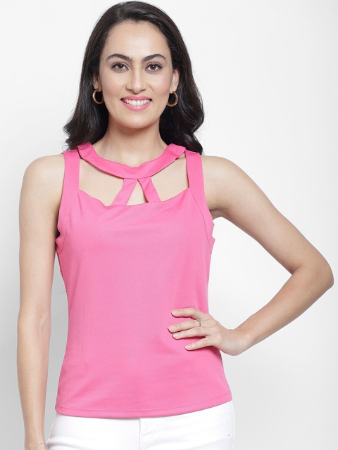 

NIXX Women Pink Solid Fitted Choker Neck Top