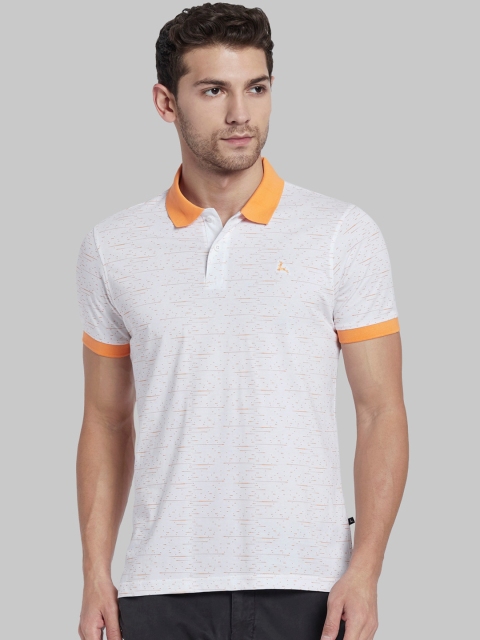 Parx Men White Printed Polo Collar T-shirt