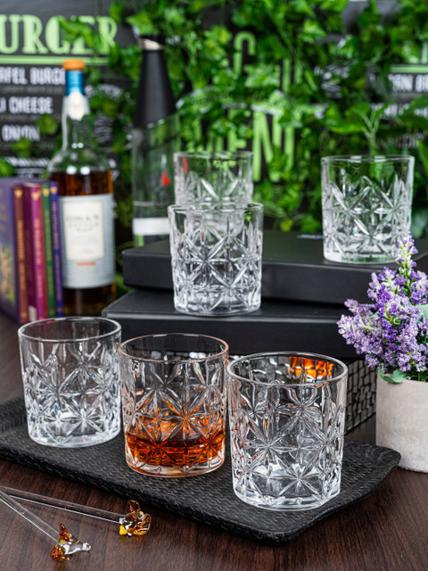 

GOODHOMES Set of 6 Transparent Textured Whiskey Glass