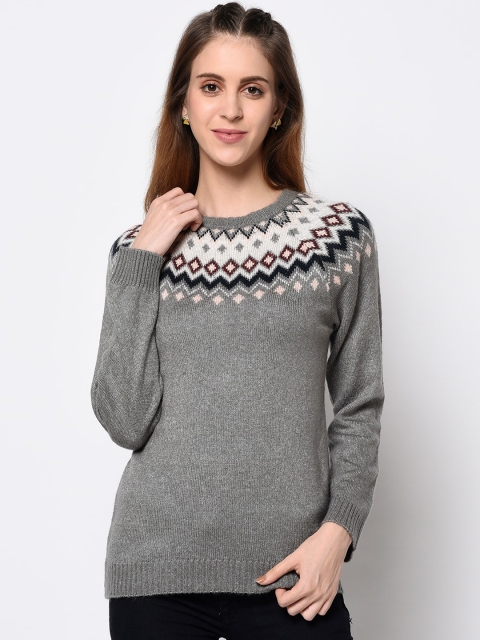

METTLE Women Grey Self Design Pullover Sweater
