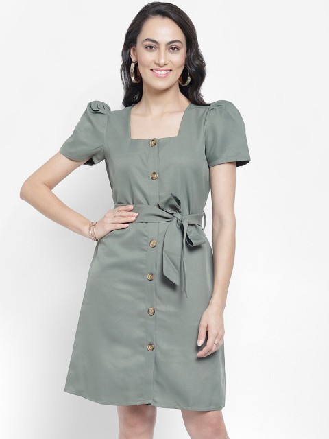 

NIXX Women Olive Green Solid A-Line Dress