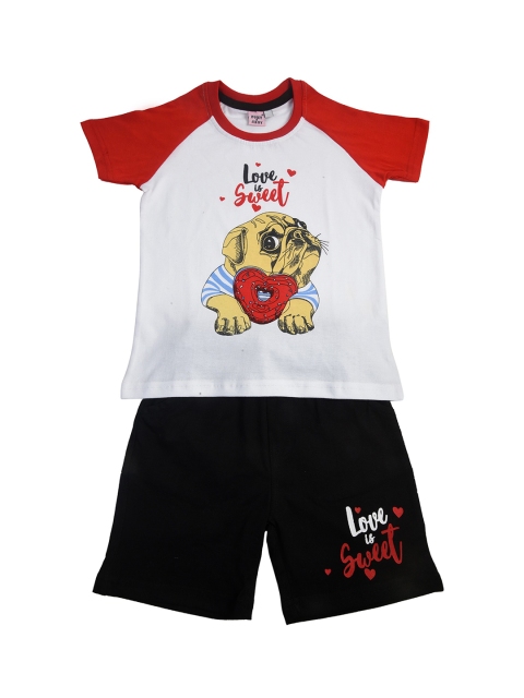 

POMY & JINNY Boys White & Red Printed T-shirt with Shorts