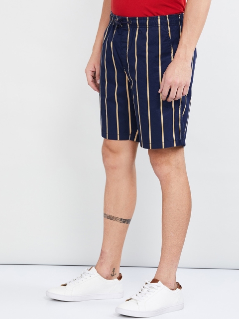 

max Men Navy Blue Striped Regular Fit Regular Shorts