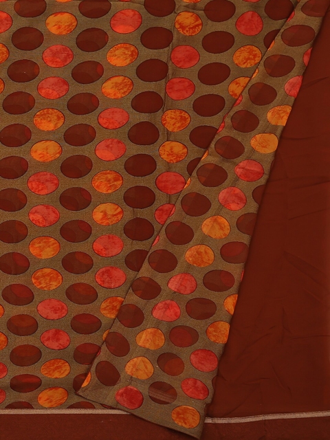 Pothys Brown & Orange Poly Georgette Printed Saree