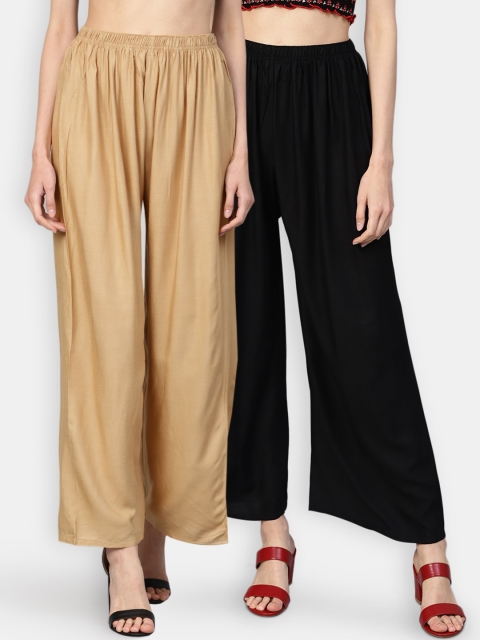 

Jompers Women Black & Beige Solid Wide Leg Palazzos