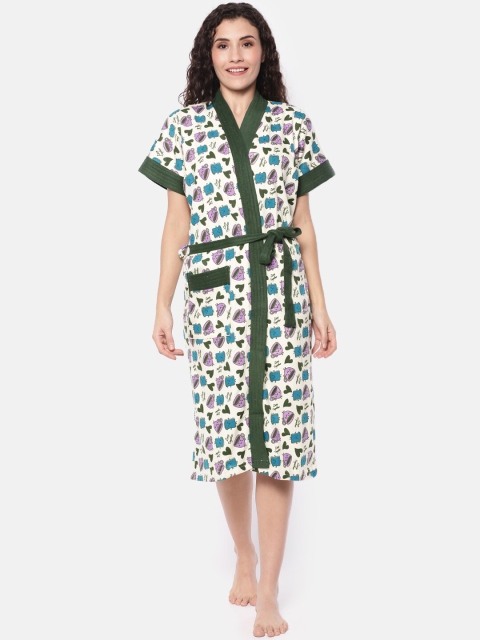

Red Rose Women White & Blue Heart Printed Bath Robe