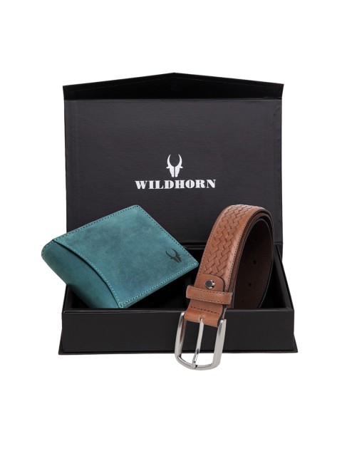 

WildHorn Men Blue & Brown Textured RFID Protected Genuine Leather Accessory Gift Set