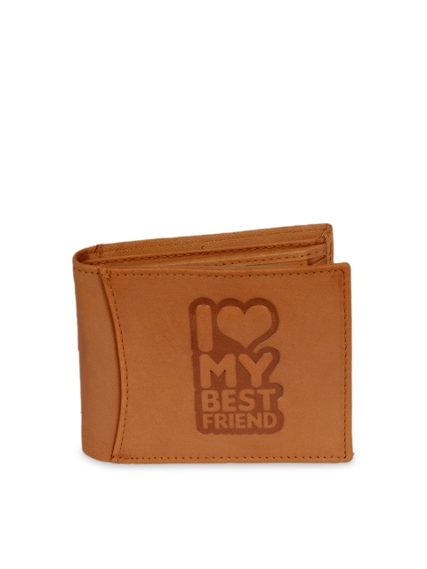 

Hidelink Men Tan Brown Printed RFID Protected Genuine Leather Two Fold Wallet