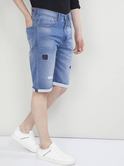 

max Men Blue Washed Regular Fit Denim Shorts