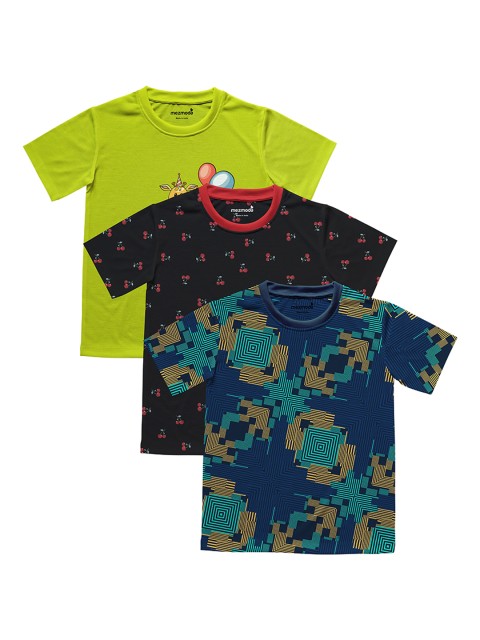 

mezmoda Boys Multicoloured Printed Round Neck T-shirt, Fluorescent green