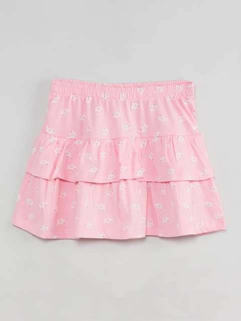 

max Girls Pink & White Printed Tiered A-Line Skirt