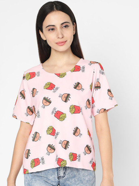

Smarty Pants Women Pink & Red Fries & Burger Print T-shirt