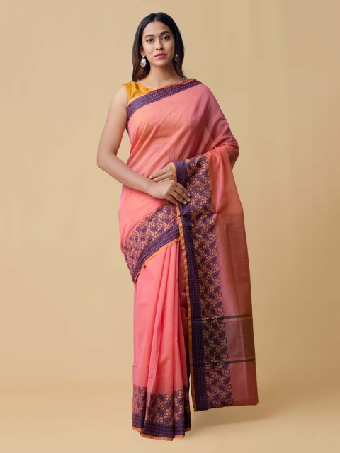 

Unnati Silks Pink Silk Cotton Solid Kanchi Saree