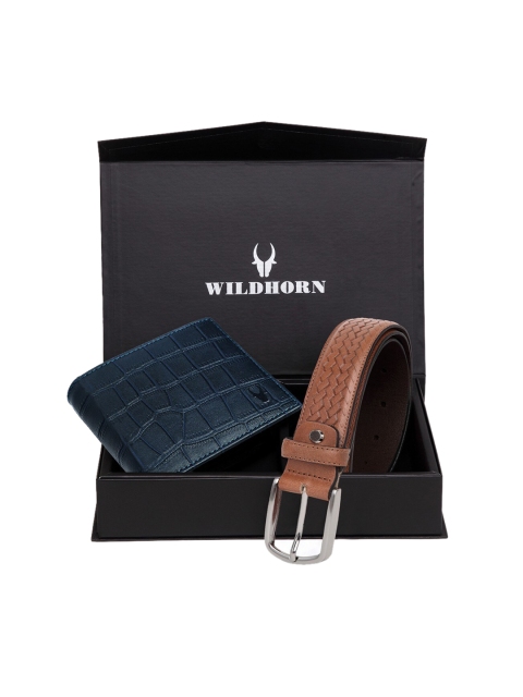

WildHorn Men Blue & Brown Genuine Leather Accessory Gift Set