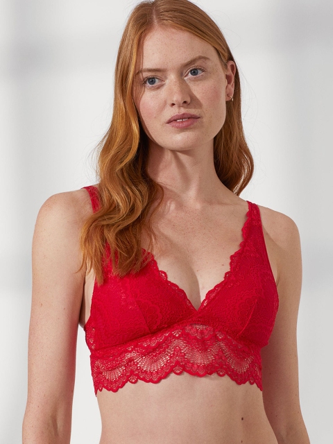 H&M Women Red Padded Lace Bra