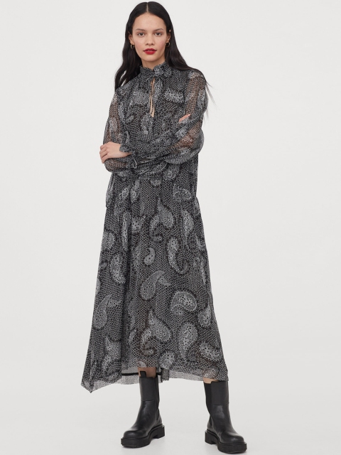 

H&M Women Black Long Balloon-Sleeved Dress