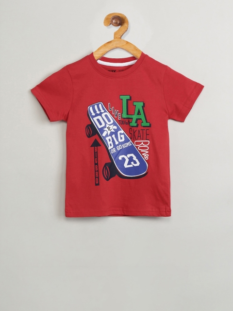 

max Boys Red Printed Round Neck T-shirt