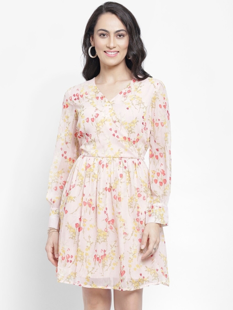 

NIXX Women Peach-Coloured Printed Fit and Flare Dress