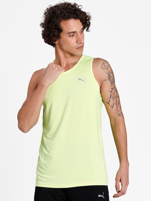 

one8 x PUMA Men Yellow Solid Round Neck VK Ms Active Tank T-shirt