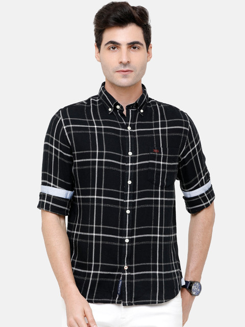 

Double Two Men Black Comfort Slim Fit Checked Casual Shirt