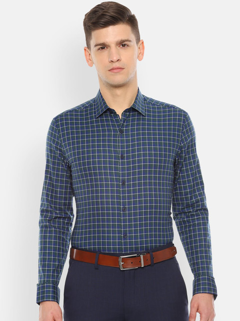 

Louis Philippe Men Blue & Green Slim Fit Checked Formal Shirt