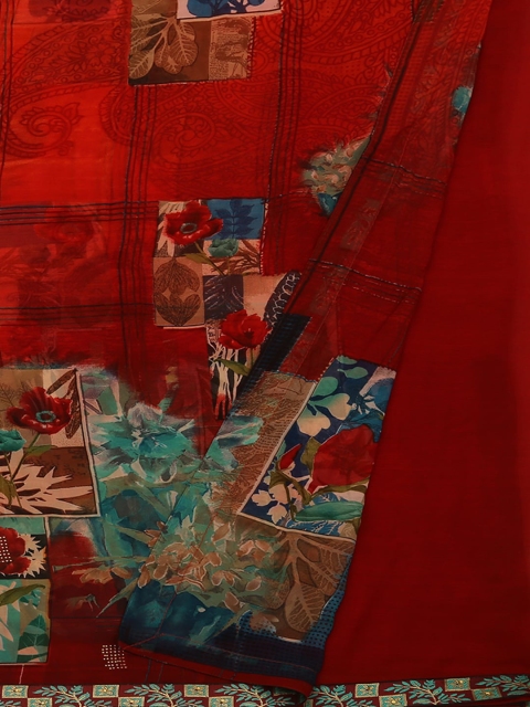 Pothys Red Printed Poly Georgette Chiffon Saree