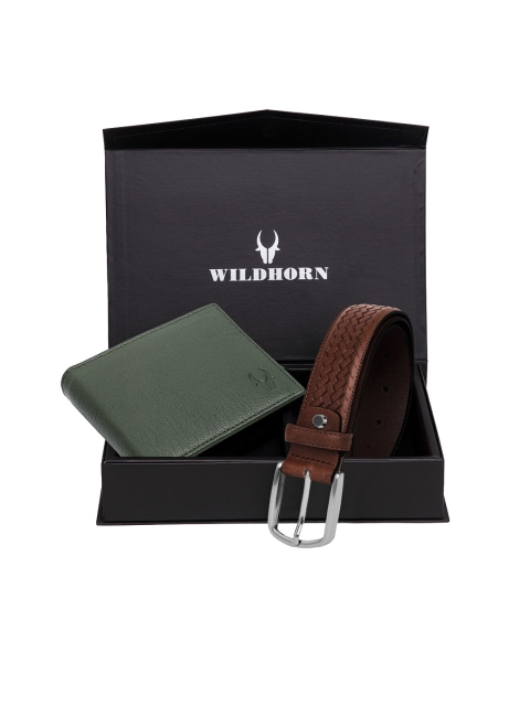 

WildHorn Men Green RFID Protected Genuine High Quality Leather Wallet & Belt Combo