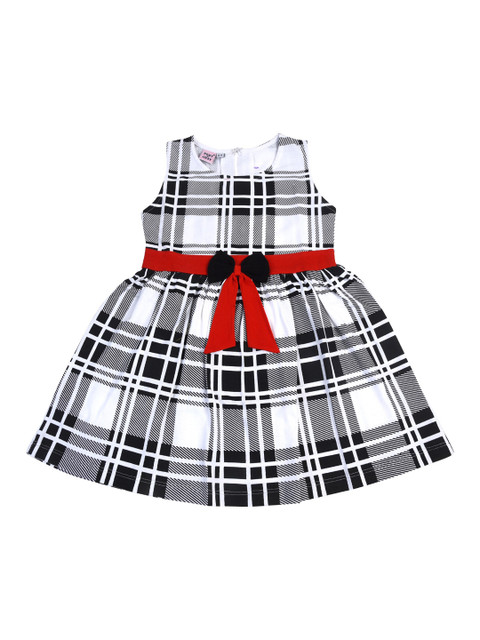 

POMY & JINNY Girls White & Black Checked Fit and Flare Dress