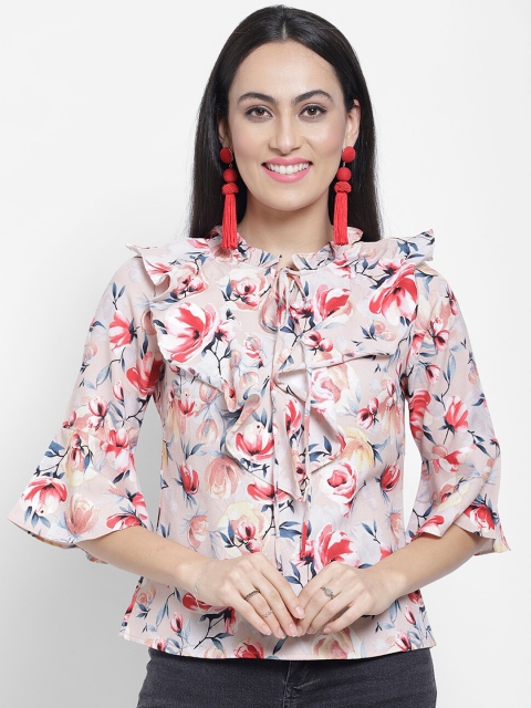 

NIXX Women Peach-Coloured Floral Printed Top