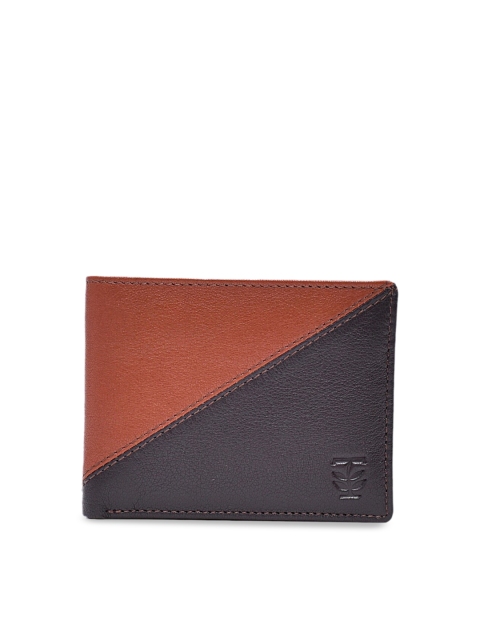 

TRENDERS Men Tan Brown & Coffee Brown Colourblocked Leather Two Fold Wallet