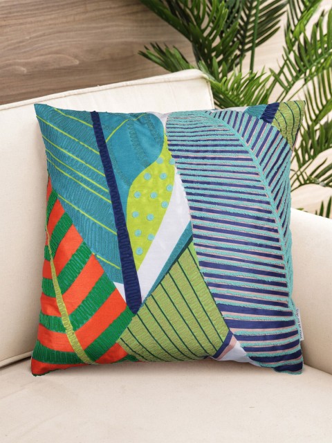 

NISRAG HOME Blue & Green Set of Single Floral Square Cushion Covers