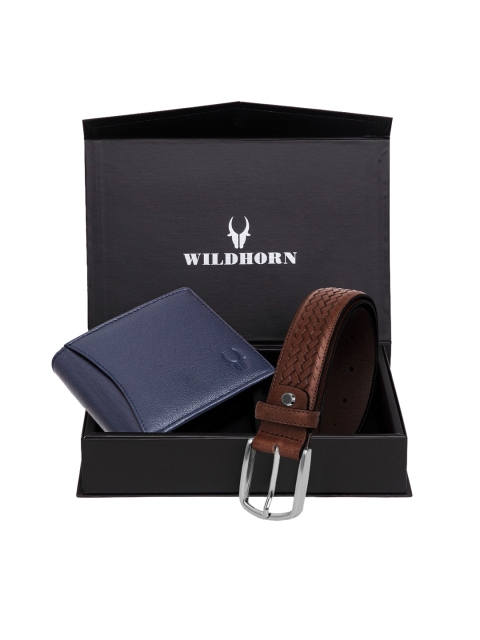 

WildHorn Men Blue & Brown RFID Protected Genuine Leather Accessory Gift Set