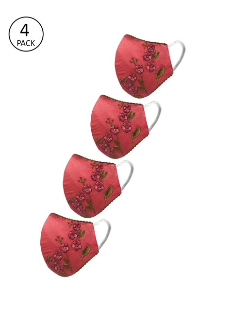

nestroots Unisex 4 Pcs Embroidered 2-Ply Cloth Face Mask Reusable Cloth Masks, Red