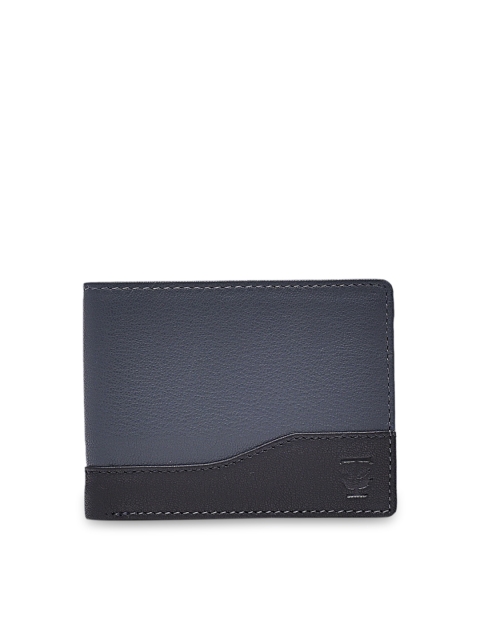 

TRENDERS Men Blue & Black Colourblocked Leather Two Fold Wallet