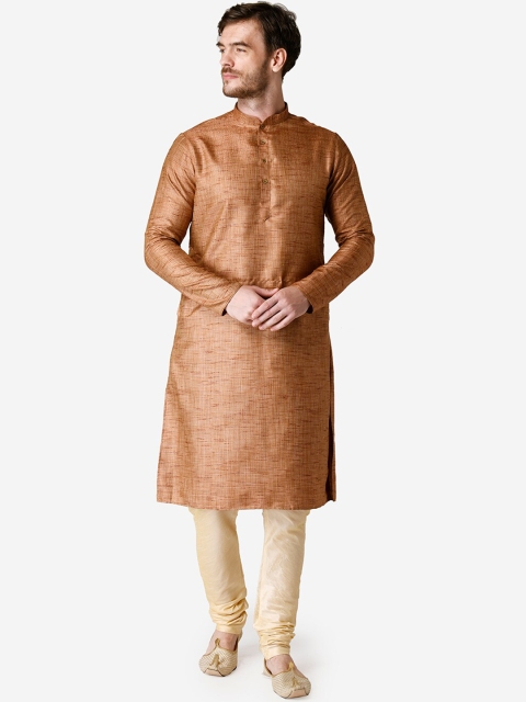 

TABARD Men Brown & Cream-Coloured Solid Kurta with Churidar