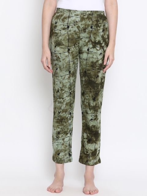 

Clovia Women Olive Green & Black Tie-Dye Print Lounge Pants