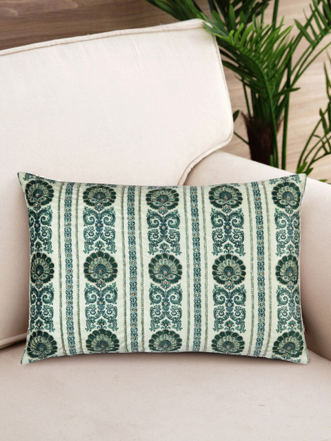 

NISRAG HOME Green Single Floral Rectangle Velvet Cushion Cover