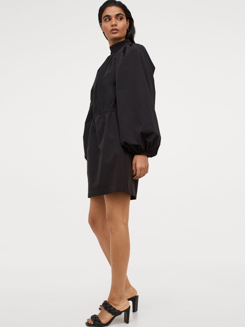 H&M Women Black Stand-Up Collar Dress