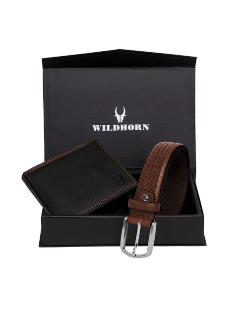 

WildHorn Men Black & Brown Textured RFID Protected Genuine Leather Accessory Gift Set