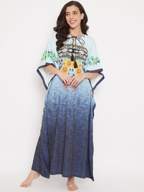 

The Kaftan Company Blue Printed Nightdress