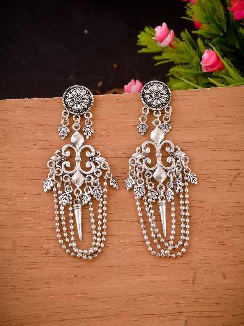 

Silvermerc Designs Silver-Toned & White Classic Drop Earrings