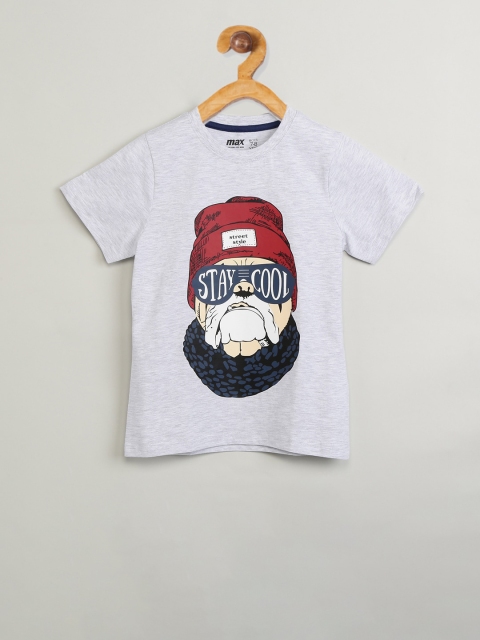 

max Boys Grey Printed Round Neck T-shirt